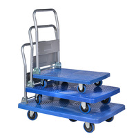 Poignée en acier pliable à quatre roues de 300kg, plate-forme en plastique, chariot à main, brouette