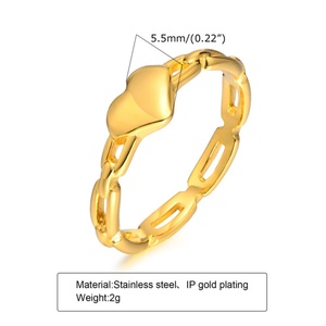 Non Tarnish Stainless Steel Chain <b>Ring</b> 18k Gold Plated Heart <b>Finger</b> <b>Ring</b> - Product Image 5