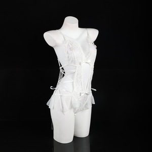 Lemon Story Women's <b>Lace</b> Bodysuit <b>White</b> Sexy Sheer Stretch Sleepwear With Pearls 9148 - Product Image 3