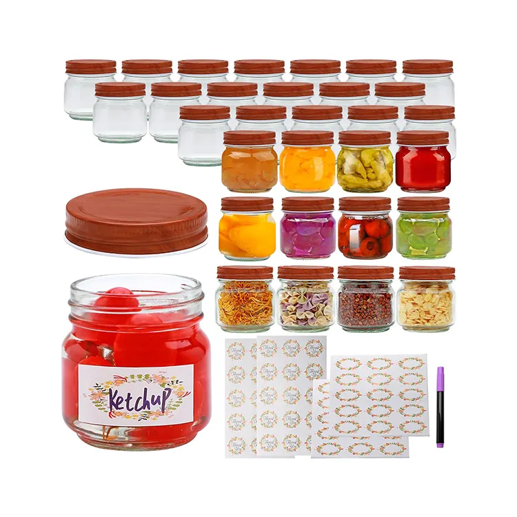 Thủy tinh Mason Jar tùy chỉnh 8 oz rỗng rõ ràng rộng miệng đóng hộp thực phẩm lưu trữ Jar với hơi say có nắp đậy cho đóng hộp