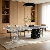 Table à manger rectangulaire moderne en résine époxy transparente à effet d'ondulation d'eau, style Wabi Sabi, pieds asymétriques, mobilier commercial durable