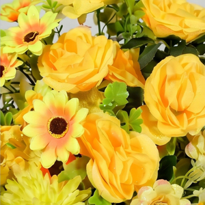 Bouquet de fleurs artificielles jaunes, arrangement floral mixte, décoration pour mariage, maison, événements, couronnes et guirlandes décoratives - Product Image 2