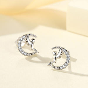 <span class=keywords><strong>E220</strong></span> 925 plata esterlina brillante circón delicado Ángel Luna Stud pendientes para mujeres niñas fiesta accesorios de joyería fina - Product Image 3