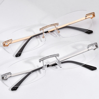 Monture de lunettes en alliage Borregls pour hommes, nouveau design de marque, lunettes sans monture carrées avec diamants, lunettes optiques sans monture en métal pour femmes 150267