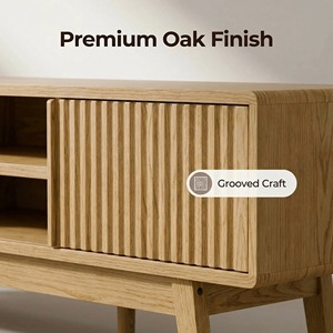 Console <span class=keywords><strong>TV</strong></span> moderne du milieu du siècle de 59 pouces pour téléviseurs de 43/55/65 pouces, meuble <span class=keywords><strong>TV</strong></span> avec portes coulissantes cannelées - Product Image 6