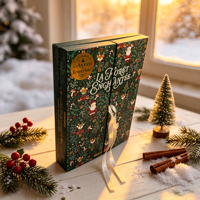 Boîte cadeau calendrier de l'avent personnalisée, écologique, style livre, boîte rigide à double porte avec ruban, boîte de l'avent de Noël à thème dessin animé
