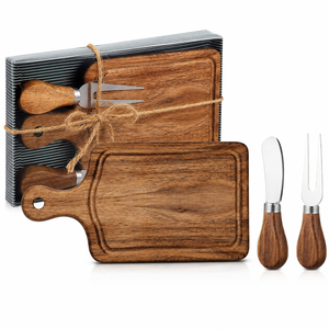 Custom Acacia Wood Round Charcuterie <b>Board</b> with Paddle Handle-Sustainable Engraving Classic Folk Art Party <b>Tool</b> From Top Factory - Product Image 1