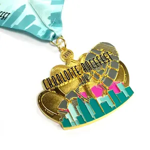 Grosir medali kustom murah campuran seng kosong 3d medali lari maraton medali olahraga logam medali sepak bola basket dengan pita