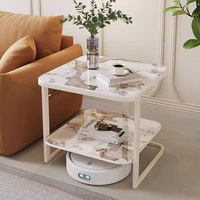 Table basse carrée de luxe légère et empilable, style crème, plateau en pierre, mobilier de salon moderne et minimaliste pour la maison