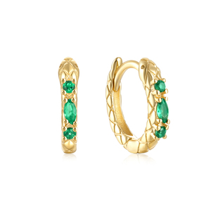 Pendientes de Aro CANNER S925 de Plata de Ley con Diseño de Serpiente y Circonita Verde, Baño de Oro de 18k - Product Image 1