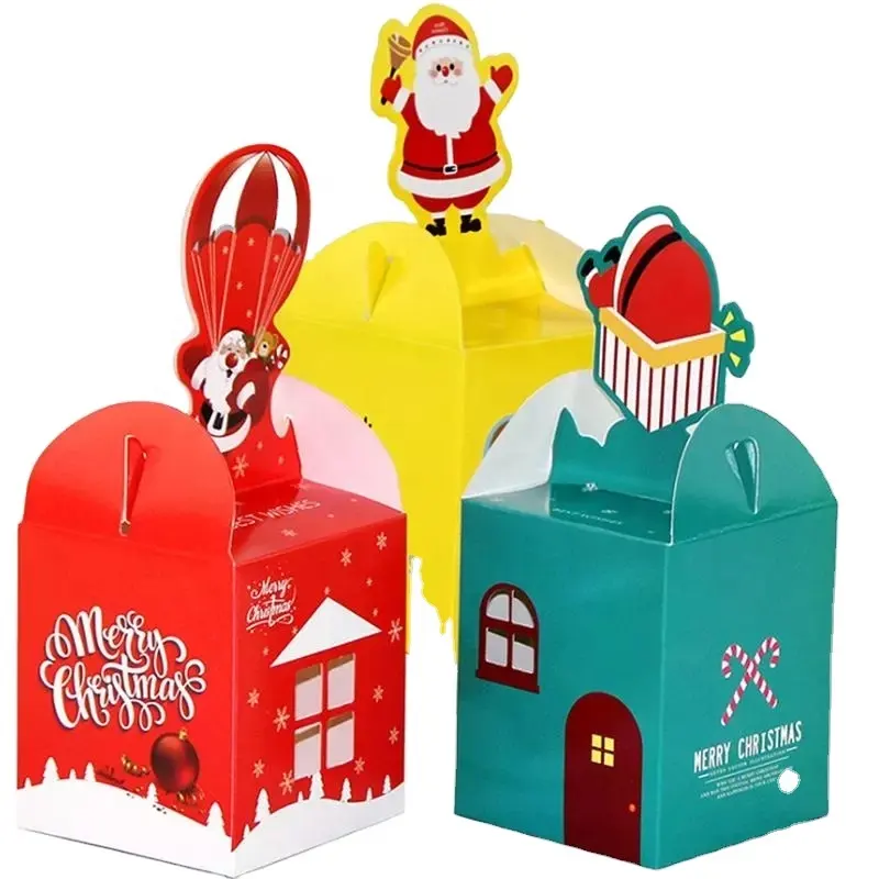 Christmas Favor Boxes With Handle Random Pattern Paper Chocolate Holders Candy Containers Gift Wrap Box For Packaging Party