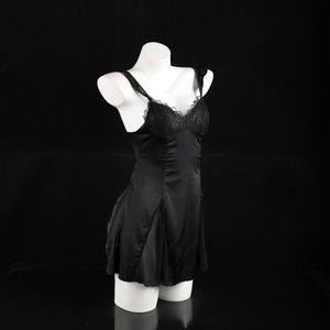 Chemise de nuit sexy en satin pour femme, robe nuisette noire sans manches avec dentelle, vêtement de nuit 8910 - Product Image 3