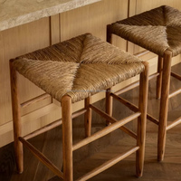 Tabouret de comptoir sans dossier HOMU en bois massif et rotin tressé, chaise de salle à manger au design contemporain pour cafés, hôtels et salons