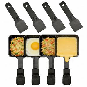 4 pièces de mini-plaques à griller carrées antiadhésives avec 4 spatules à <span class=keywords><strong>raclette</strong></span>, <span class=keywords><strong>accessoires</strong></span> pour raclettes, plateaux de remplacement - Product Image 1