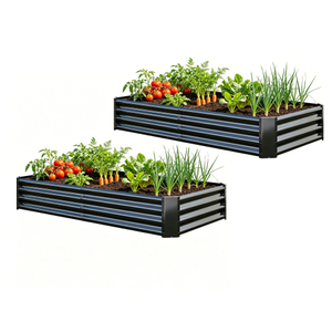 Jardinera Elevada Cuadrada Rústica de Acero Galvanizado, Paquete de 2, Gran Espacio para Cultivar Verduras, Hierbas y Flores (Envío desde Almacén en EE. UU.) - Product Image 1