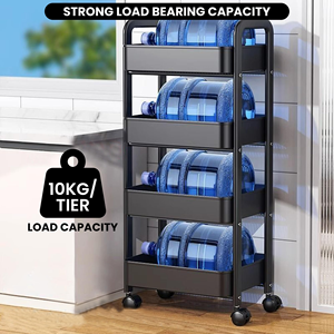 Easy Installation Space Saving Folding Rolling Trolley Three Tier <b>Metal</b> Storage <b>Shelf</b> Kitchen Bathroom Storage Trolley - Product Image 5