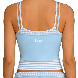 Top da Yoga per Donna 2 in 1 con Motivo a Griglia Personalizzato, Colori Contrastanti, Traspirante, per Allenamento e Tempo Libero - Product Image 2