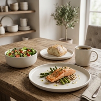 Service de table Guangda de luxe en porcelaine mate haut de gamme, vaisselle moderne en grès minimaliste, assiettes, bols et tasses crème, 4 pièces, compatible lave-vaisselle et four