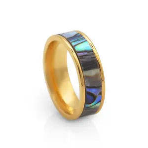 Chris April In Stock Fashion Jewelry 316L Stainless Steel PVD Gold Plated Custom Anti Anxiety Natural Black Shell Finger Ring