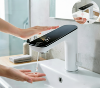Robinet mitigeur de lavabo gris anthracite à capteur sans contact 2-en-1 (Robinet/Distributeur de savon) avec affichage numérique LED, idéal pour hôtels, maisons et chambres – Meilleures ventes