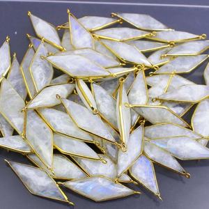 Rainbow Moonstone Marquise Shape Bezel Connector 925 Sterling Silver Jewelry With Gold Accent Silver Gold Number Pattern <b>Charms</b> - Product Image 3