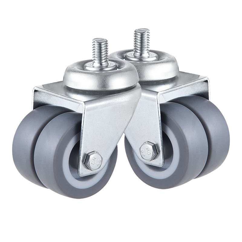 2 3 Inch Threaded Stem Twin Wheel Caster with Brake Dual Thermoplastic Rubber TPR Wheel for Industrial Trolleys