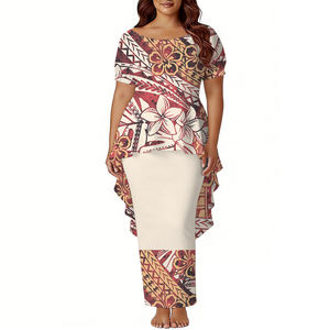 ชุดเดรสทรงหางปลาสไตล์โพลินีเซียนฮาวายแบบใหม่ปี 2026 สำหรับผู้หญิง ชุดเดรสซามัวแบบพูเลตาซี แขนพองสั้น ชุดเดรสยาวสำหรับงานพรอม 2 ชิ้น - Product Image 1