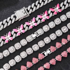Collar con Colgante de Mariposa de Esmalte Rosa Estilo Hip Hop para Hombres y Mujeres, Joyería de Rapero Urbano, Conjunto de Cadena de Tenis con Nudos para Hombres Modernos - Product Image 4