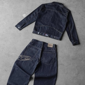 Set Due Pezzi Jeans e <span class=keywords><strong>Camicia</strong></span> da Lavoro in Denim con Etichetta Privata Personalizzata, Stile Hip Hop Vintage Acid Wash per Uomo - Product Image 2