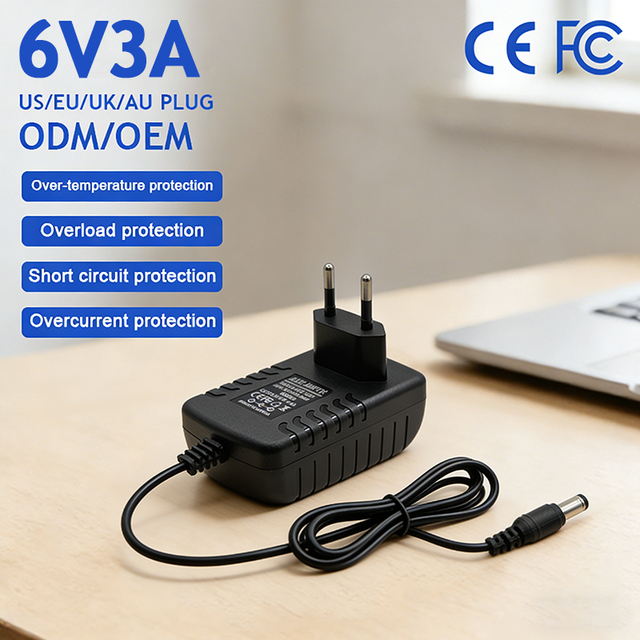 18W Wall-Mounted 6V 3A Power Adapter AC DC 6V 3A Switching Power Adapter for Routers and Blood Pressure Monitors