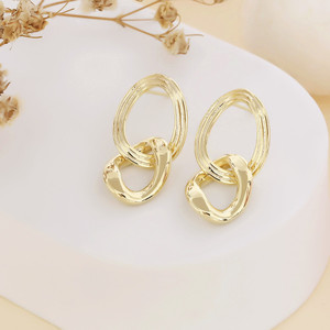Double Ring Geometric <b>Stud</b> Earrings Gold <b>Silver</b> Rose Gold Minimalist Fashion Everyday Wear - Product Image 3