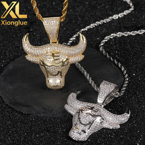 Unisex Brass Pendant Best-Selling Hip-Hop <b>Style</b> Gold Copper Inlay Zirconia Bull <b>Head</b> Design Personalized Necklace Claw Setting - Product Image 4