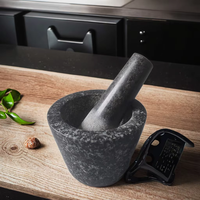 Ensemble mortier et pilon en granit naturel écologique poli PS, outil de broyage pour herbes et épices, moulin à sel et épices de cuisine, lavage à la main uniquement
