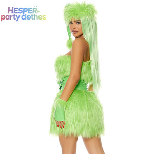 HESPER 2026 Nouvelle Mise à Jour Robe Courte en Fourrure de Monstre Vert pour Adulte avec Chapeau, Déguisement Sexy pour Femme pour Halloween et Noël - Product Image 3