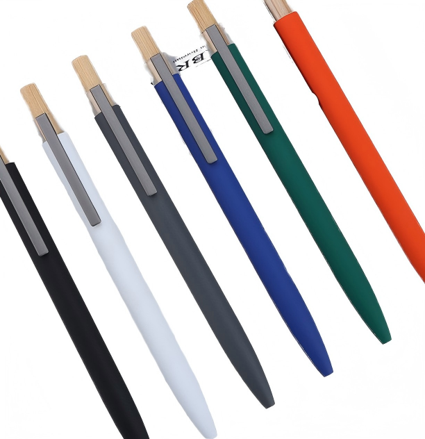 Workday Retractable Pen Blue Black Ink Natural Bamboo Wood Aluminum ...