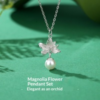 Collier en argent sterling 925 avec fleur de magnolia pour femme et fille, nouveau design, style 925, imitation perle, cadeaux pour petite amie