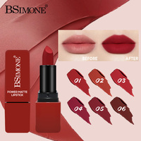 Rouge à lèvres mat velours hydratant, waterproof, couvrance totale, longue tenue, 6 teintes, OEM ODM, étiquette privée, logo personnalisé, vente en gros