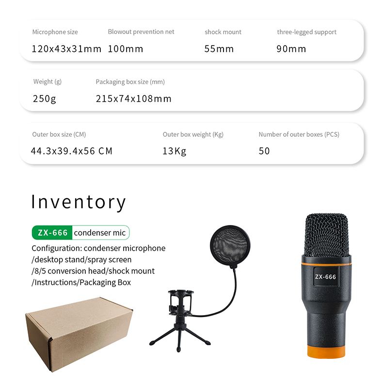 ZX666 USB Studio Microphone for Recording and Gaming