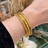 Gelang Lapis Emas 24K Dubai untuk Wanita, Set Timur Tengah 21K, Dapat Ditumpuk, Bergaris, Halus, Tipis, Mewah, Perhiasan Pengantin Etnik Arab