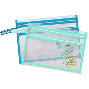 Colorful Pouch Customized Italy Textbook Sorting Bag Double Zipper Document Bag Office Supplies Nylon Mesh Plastic File Bag