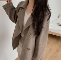 Manteau en Laine Rétro pour Femme Automne Hiver, Col Revers, Double Boutonnage, Coupe Ample et Ajustée, Manches Longues, Vêtement d'Extérieur Polyvalent et Élégant