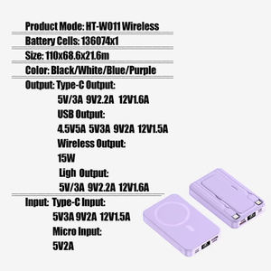 Магнитный внешний аккумулятор с настраиваемым логотипом, 10000 мАч, быстрая зарядка, 2 встроенных кабеля и держателя, Powerbank KC UL CCC Power Banks - Product Image 6
