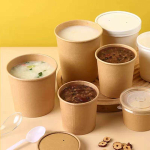 Bol à soupe jetable en papier kraft avec couvercle, emballage pour snacks et nouilles à emporter, gobelet à soupe pour restaurant, conteneur alimentaire en papier pour soupe - Product Image 2
