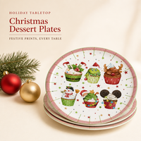 Assiettes en papier rondes imprimées de 9 pouces, finition brillante, qualité alimentaire, motif Noël, jetables, pour fêtes