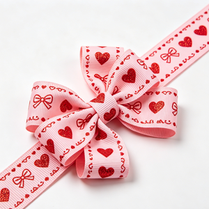 Lazo de grosgrain 100% poliéster al por mayor con diseño de corazón y mariposa para decoración de cajas de regalo de chocolate de San Valentín - Product Image 1