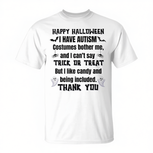 Camiseta de Halloween para concienciar sobre el autismo para niños y adultos con necesidades sensoriales con mensaje de Trick or Treat - Product Image 3