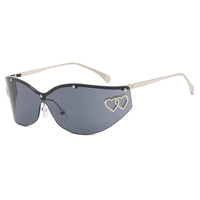 Lunettes de soleil sans monture en forme de cœur, UV400, design incurvé Y2K, rétro, haut de gamme, unisexe, protection solaire, verres teintés
