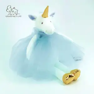 Grandfine Mainan Boneka Balerina Biru Unicorn, Mainan Anak Lembut Kecil Mewah untuk Anak Laki-laki dan Perempuan