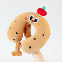 Oreiller de voyage ergonomique en mousse à mémoire de forme en U, personnalisé, motif dessin animé mignon, avec housse en peluche pour massage cervical en voiture
