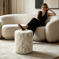 Nouveau pouf cylindrique abstrait en tissu, repose-pieds rond rembourré, tabouret d'appoint multifonctionnel pour salon et chambre à coucher